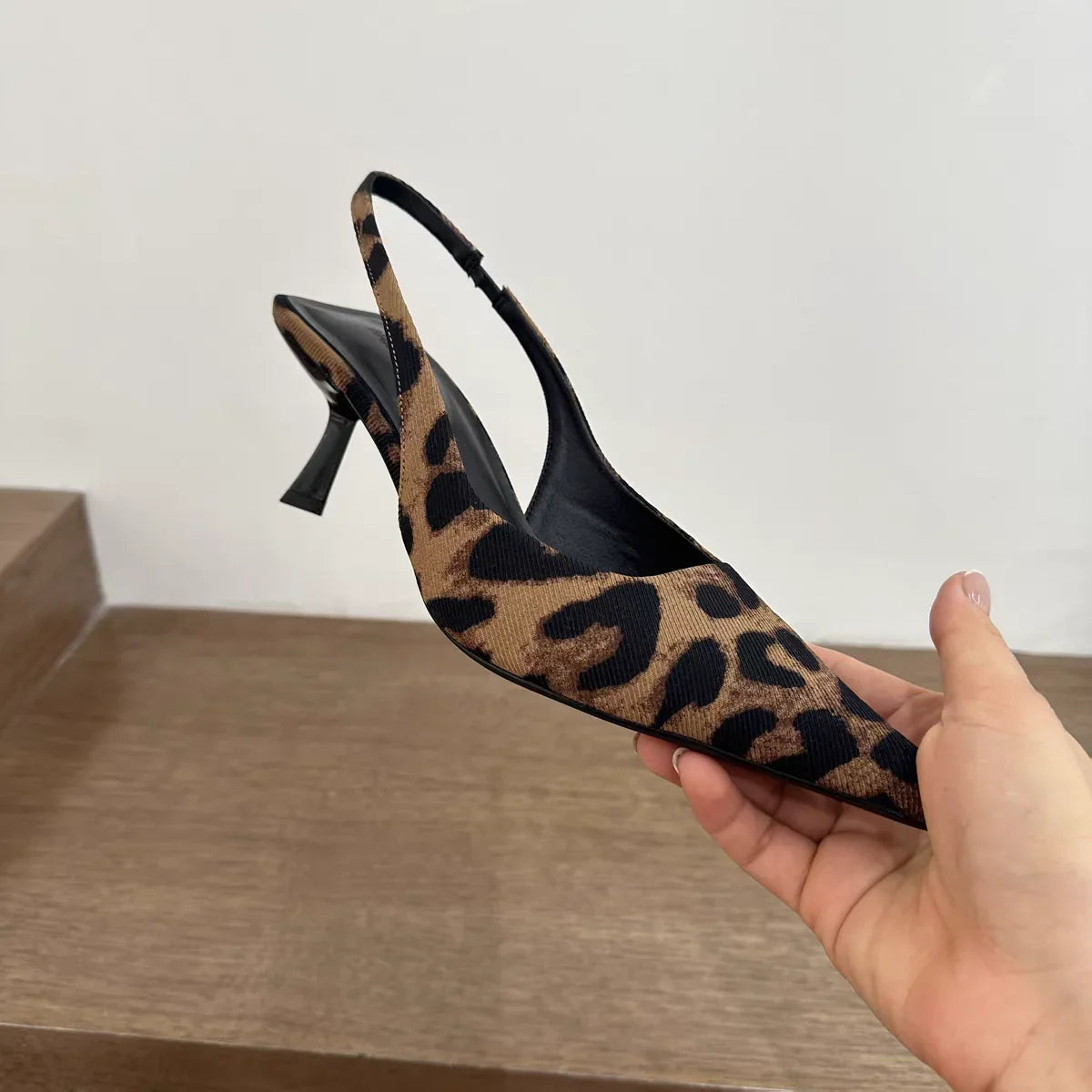 Summer Slip On Leopard Women Sandals Shoes Fashion Pointed Toe High Heel Stripper Party Ladies Sandalias Shoes LadyShow.Store