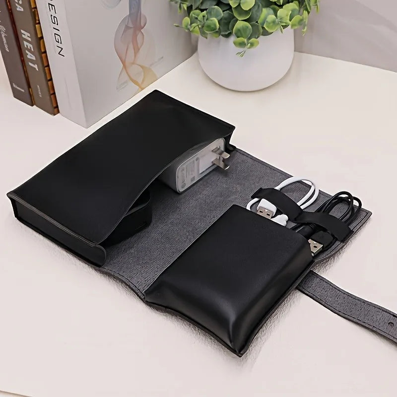 1pc PU Leather Multi-Compartment Organizer-Portable Tech School Accessories Case for Cables,Chargers,Pens-Durable Travel Storage Pi-Mart