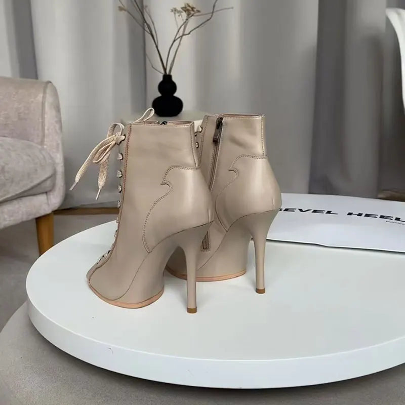Genuine leather Customizable boots European Style Sexy Thin High Heel Jazz Dance Sandal for Women Open Toe Ladies Dancing Shoes LadyShow.Store