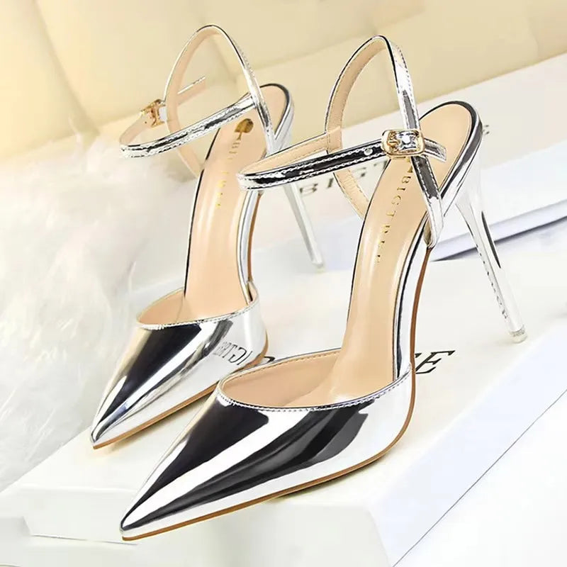 BIGTREE Shoes Fashion High Heels Shoes Patent Leather Woman Pumps Sexy Women Heels Blue Sliver Stiletto Heels Women Sandals 2026 Pi-Mart