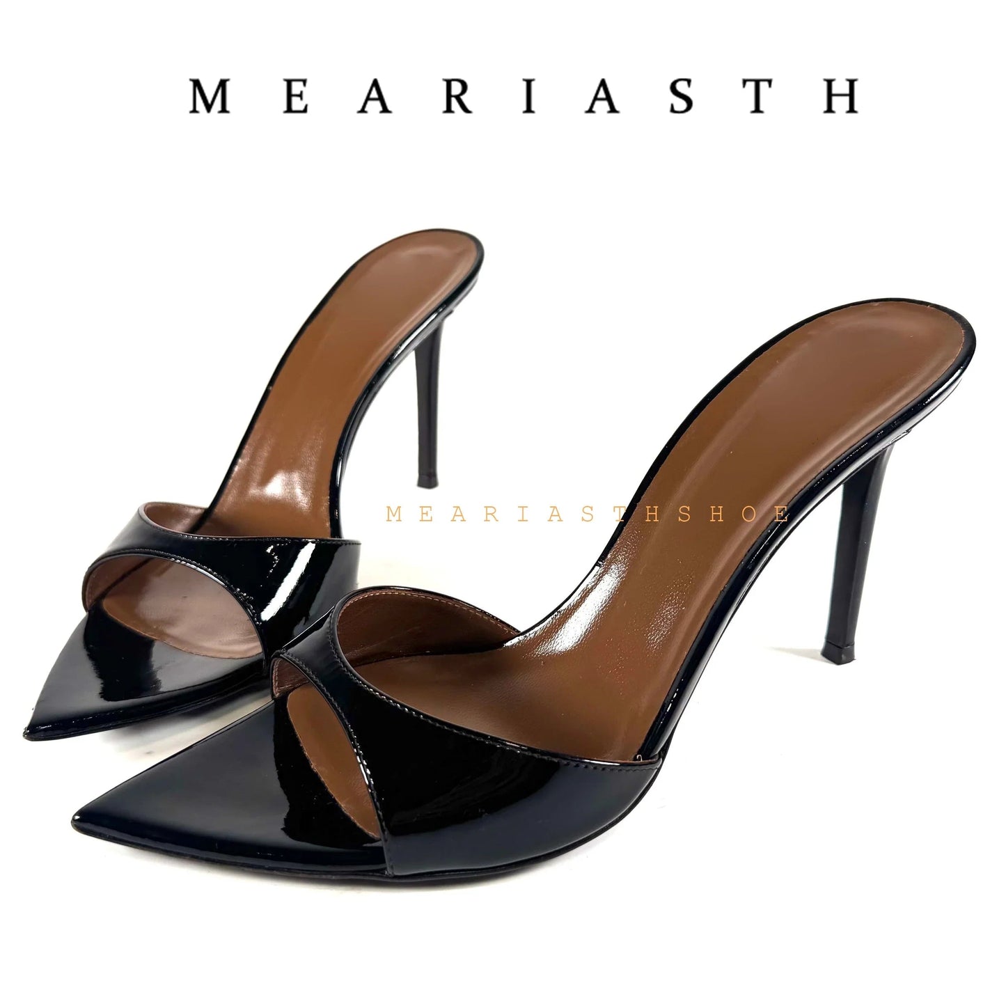 Ladies High-heeled Slippers Shoes Fashion Pointed Sexy Patent Leather Women with Open Toes and Party Wedding Stripper Sandals. LadyShow.Store