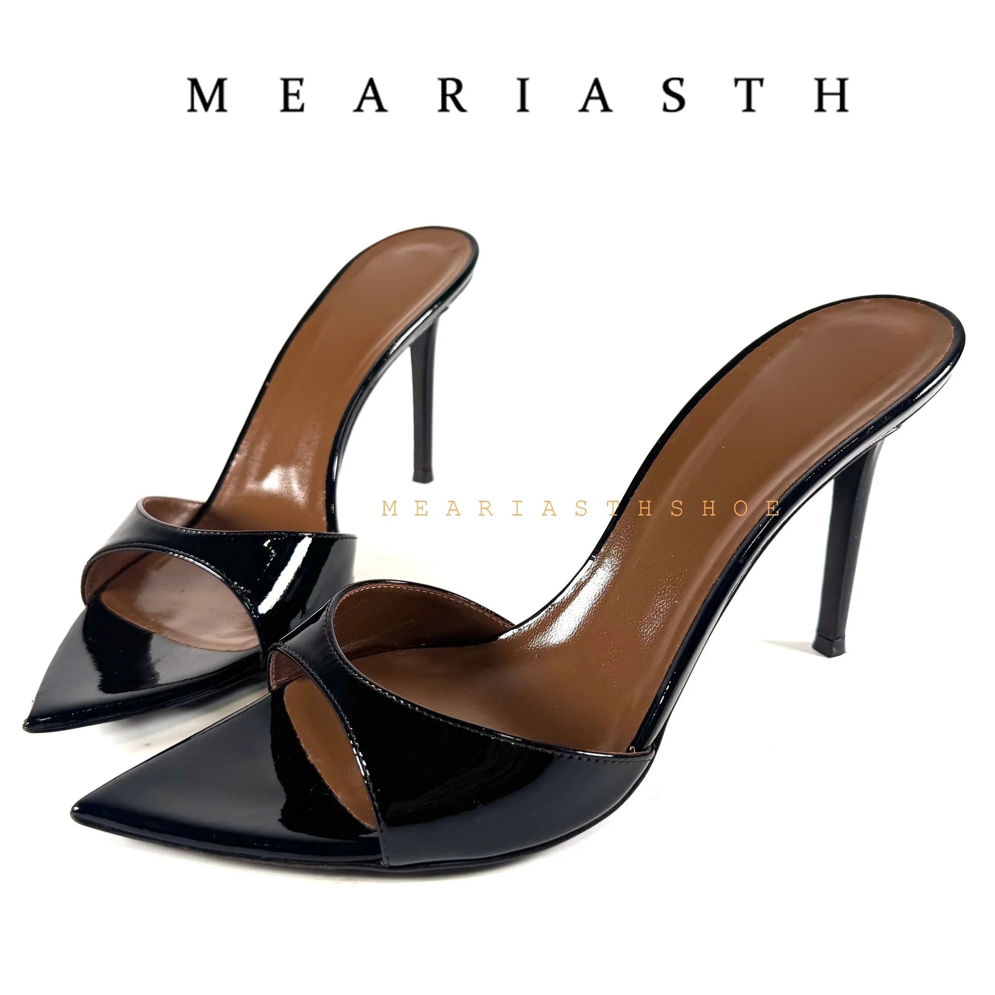 Ladies High-heeled Slippers Shoes Fashion Pointed Sexy Patent Leather Women with Open Toes and Party Wedding Stripper Sandals. LadyShow.Store