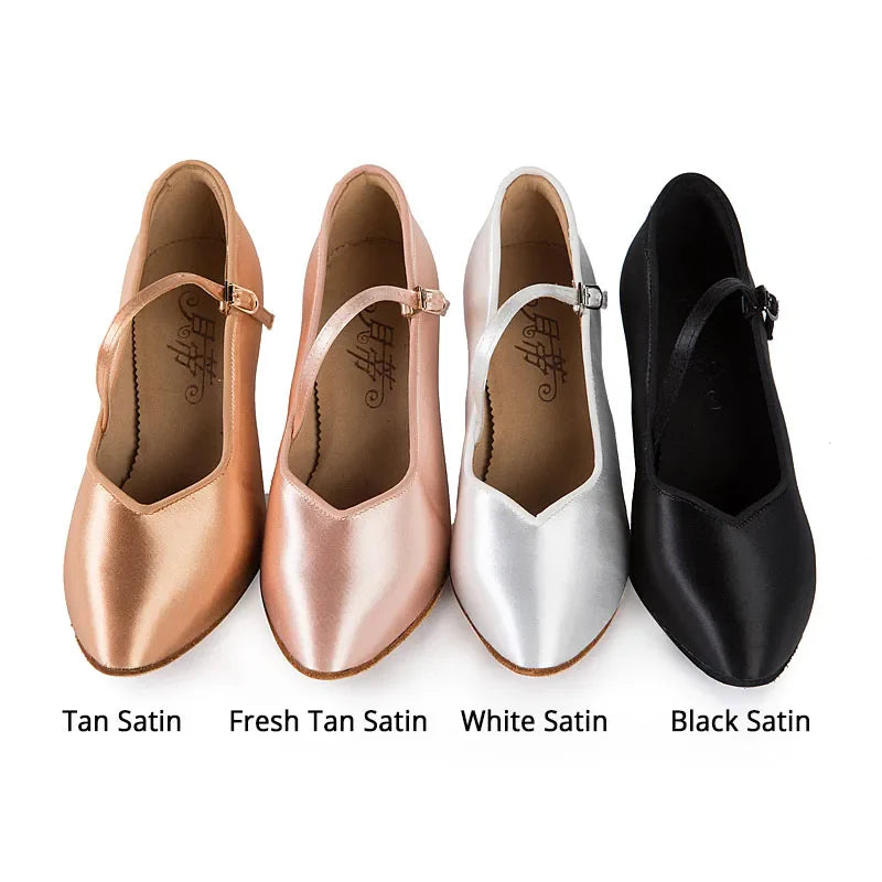 BD Dance Women Standard Shoes 138 ClASSIC Fresh Tan Satin High Heel Ladies Ballroom Dance Shoes Soft Outsole Modern Dance LadyShow.Store