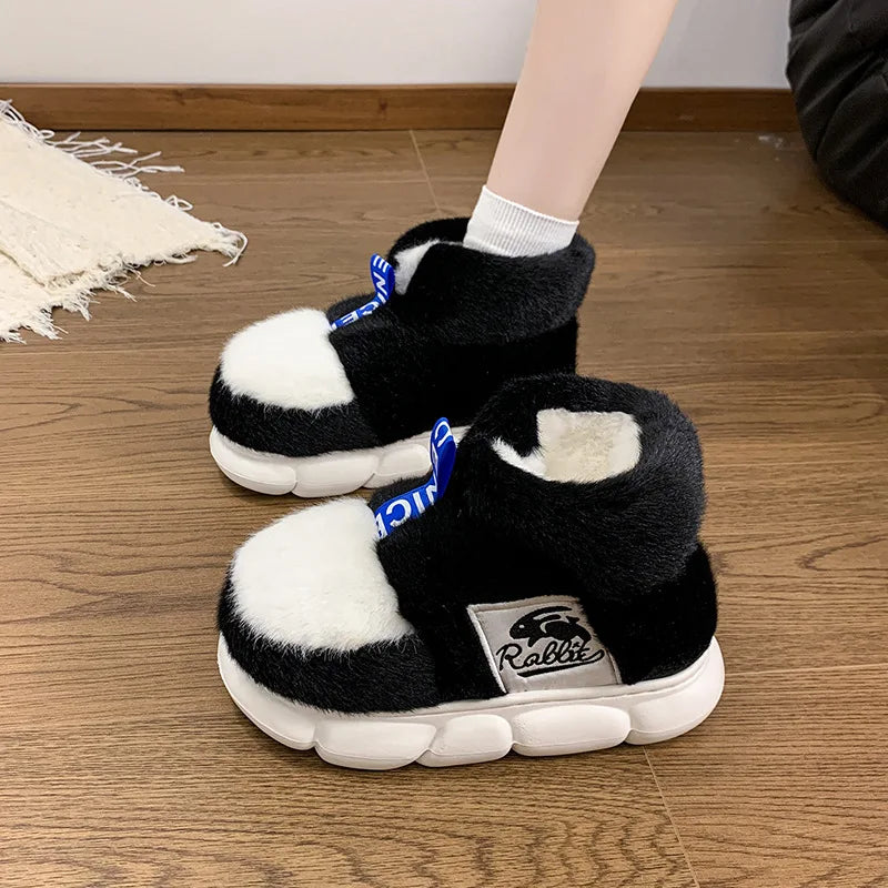 2025 Women's Winter Warm Shoes Plush Lining Indoor Slippers Couples Platform Heel High Top Snow Boots Female Male Home Slipper LadyShow.Store