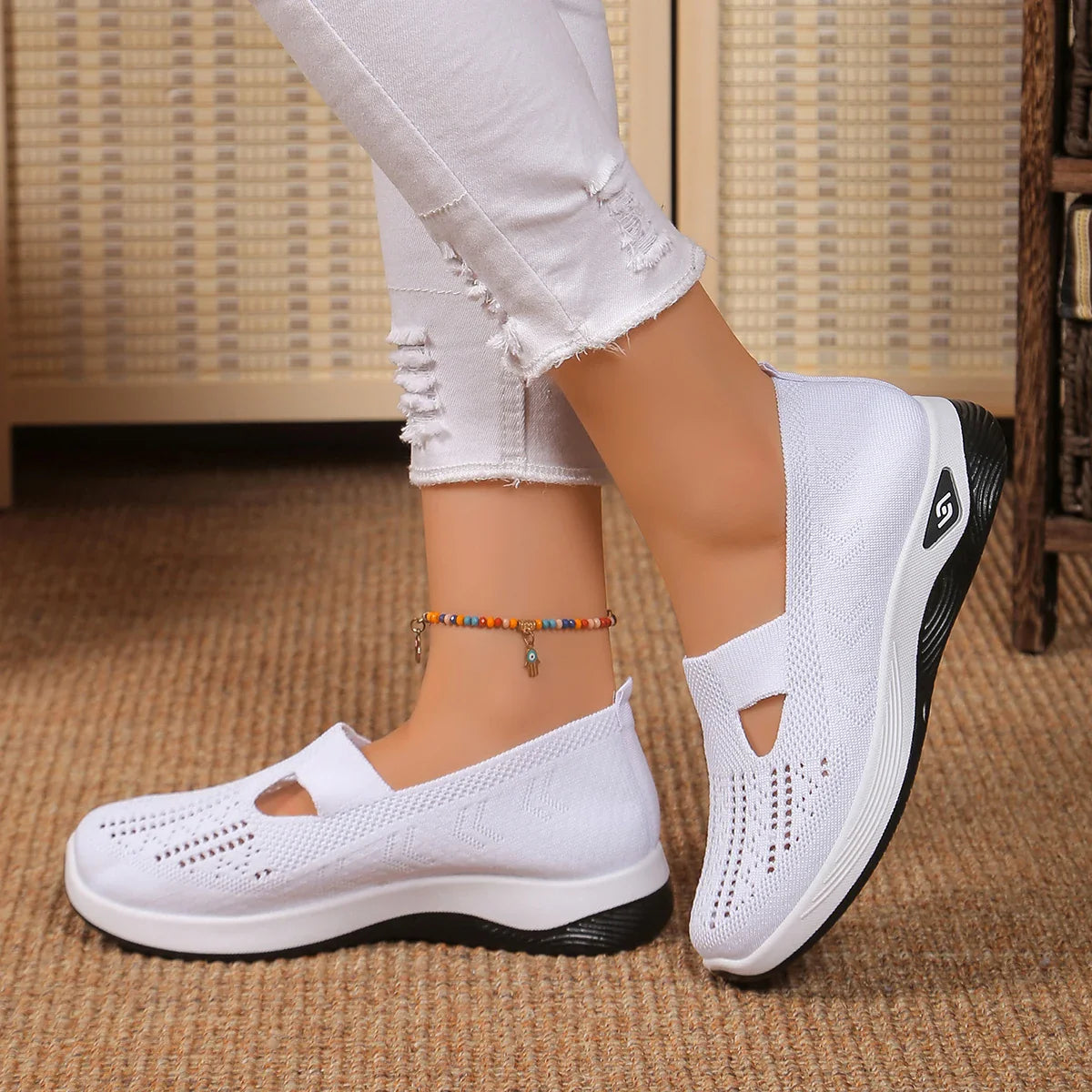 Women's shoes, casual sports shoes, solid color breathable sports soft-soled lightweight walking shoes, low-top knitted casual s LadyShow.Store
