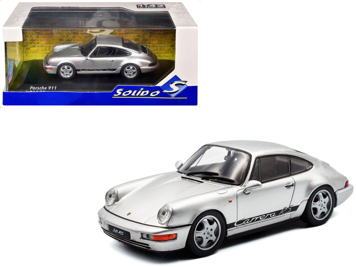 1994 Porsche 911 (964) RS Silver Metallic with Black Stripes 1/43 Diecast Model Car by Solido Solido