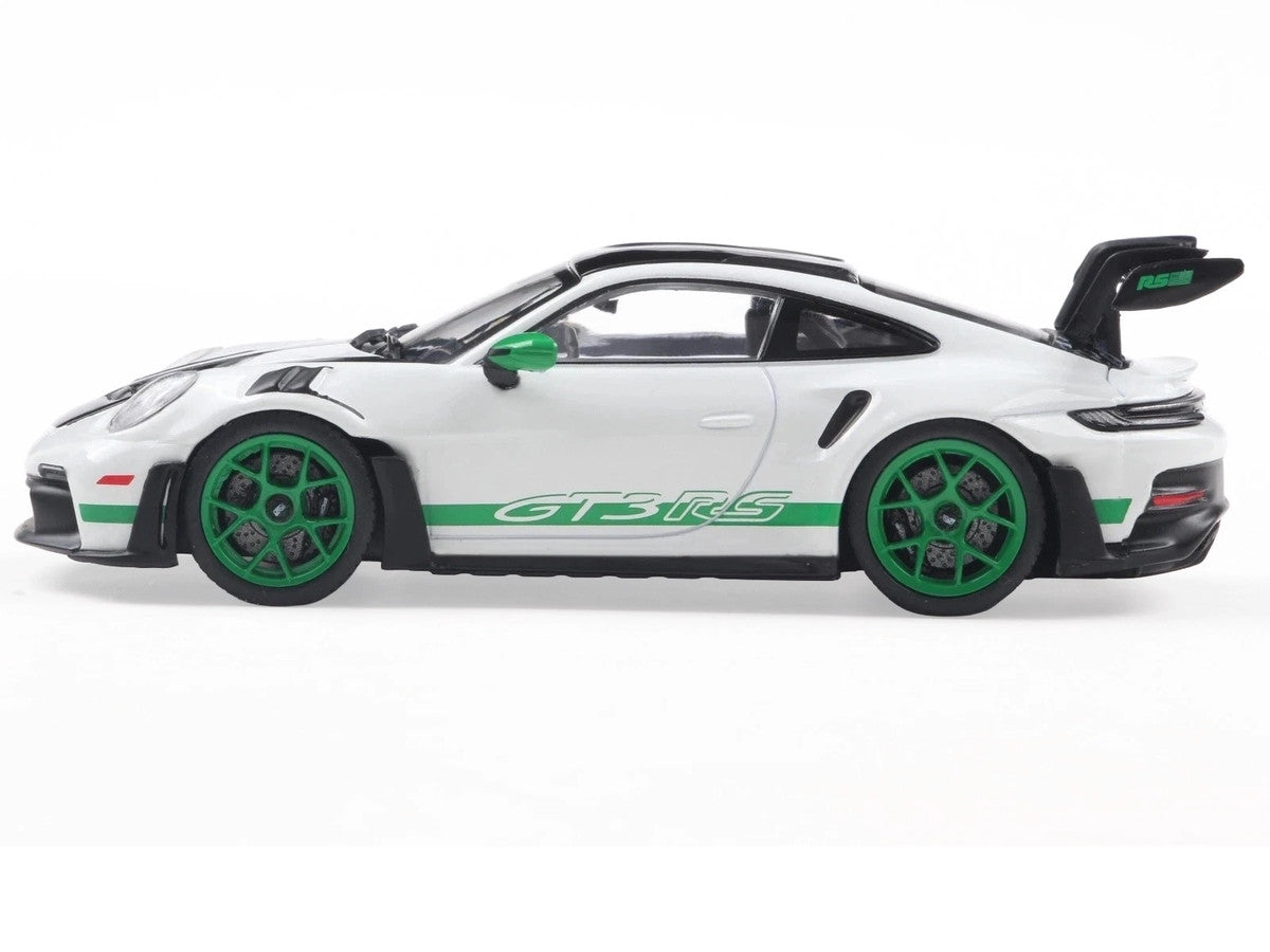 2023 Porsche 911 (992) GT3 RS "Tribute to Carrera RS Package" White with Green Stripes and Black Hood and Top 1/43 Diecast Model Car by Solido-1