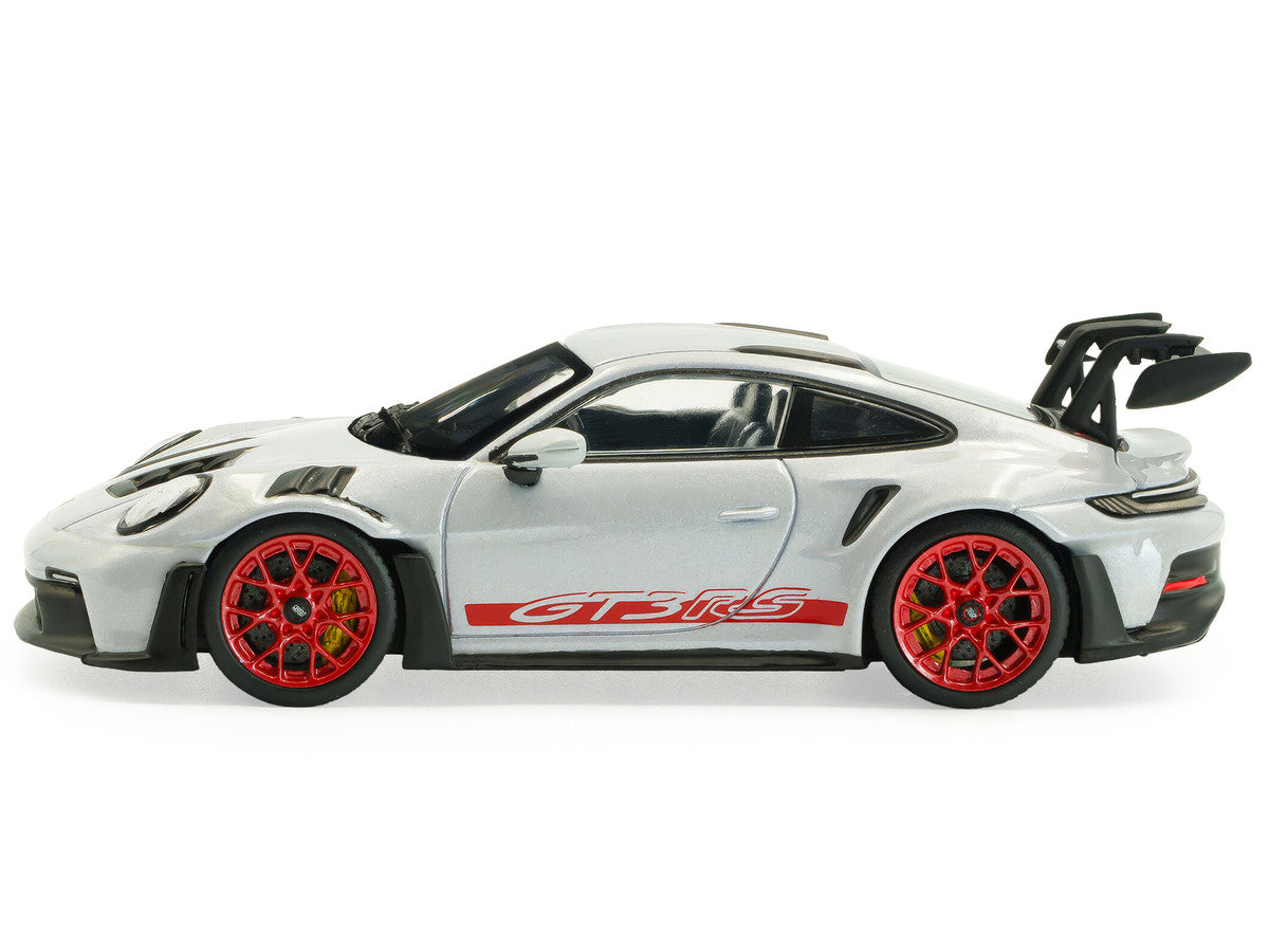 2023 Porsche 911 (992) GT3 RS Ice Gray Metallic with Pyro Red Stripes 1/43 Diecast Model Car by Solido-0