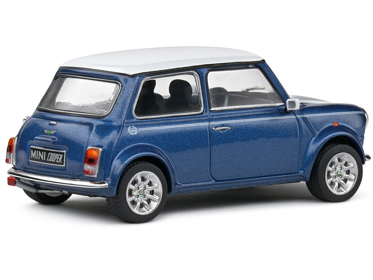 1994 Mini Cooper Sport Tahiti Blue Metallic with White Top and Stripes 1/43 Diecast Model Car by Solido-3