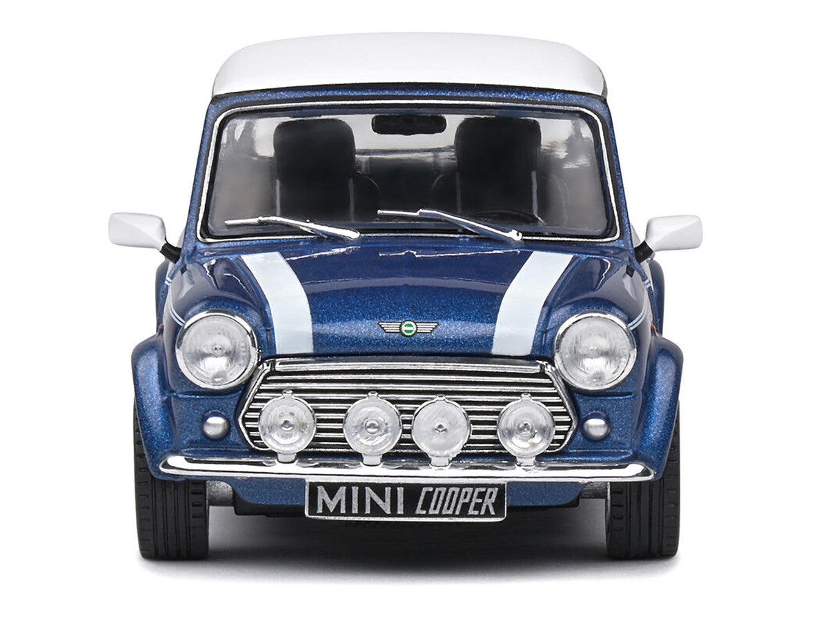1994 Mini Cooper Sport Tahiti Blue Metallic with White Top and Stripes 1/43 Diecast Model Car by Solido-1