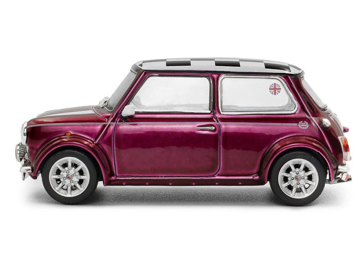 1997 Mini Cooper Sport Purple Metallic with White Stripes and Checkered Top 1/43 Diecast Model Car by Solido-0