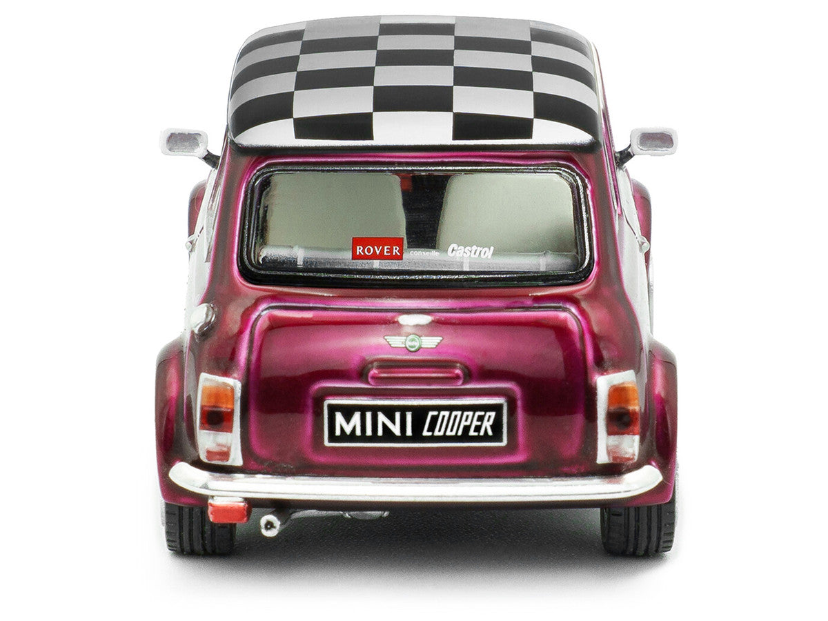 1997 Mini Cooper Sport Purple Metallic with White Stripes and Checkered Top 1/43 Diecast Model Car by Solido-1