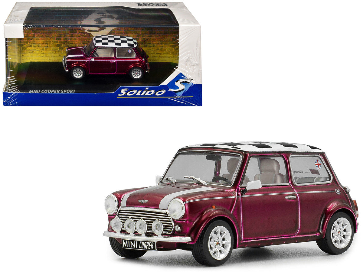 1997 Mini Cooper Sport Purple Metallic with White Stripes and Checkered Top 1/43 Diecast Model Car by Solido-4