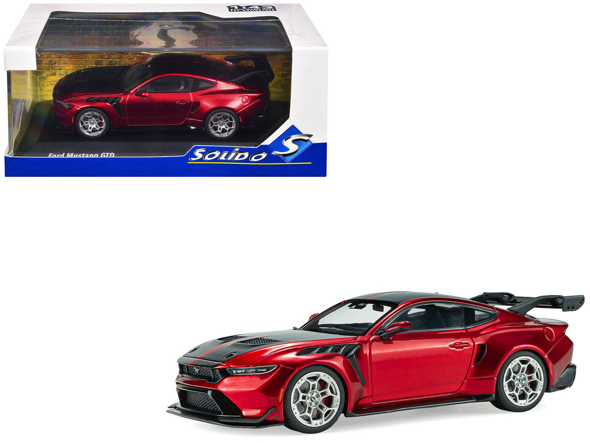2025 Ford Mustang GTD Chroma Flame Red Metallic with Black Stripes 1/43 Diecast Model Car by Solido Solido