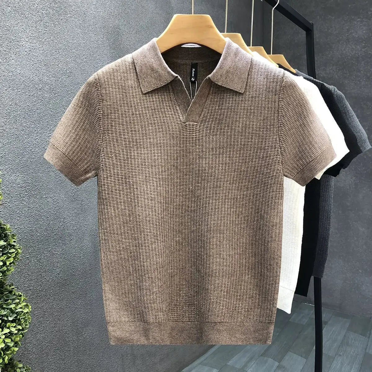 2026 Men's Summer Polo Shirt Korean Style Slim Wrinkle Resistant Collar Solid Color T-Shirts Casual Thin Sleeve Trendy Knit Tops Pi-Mart