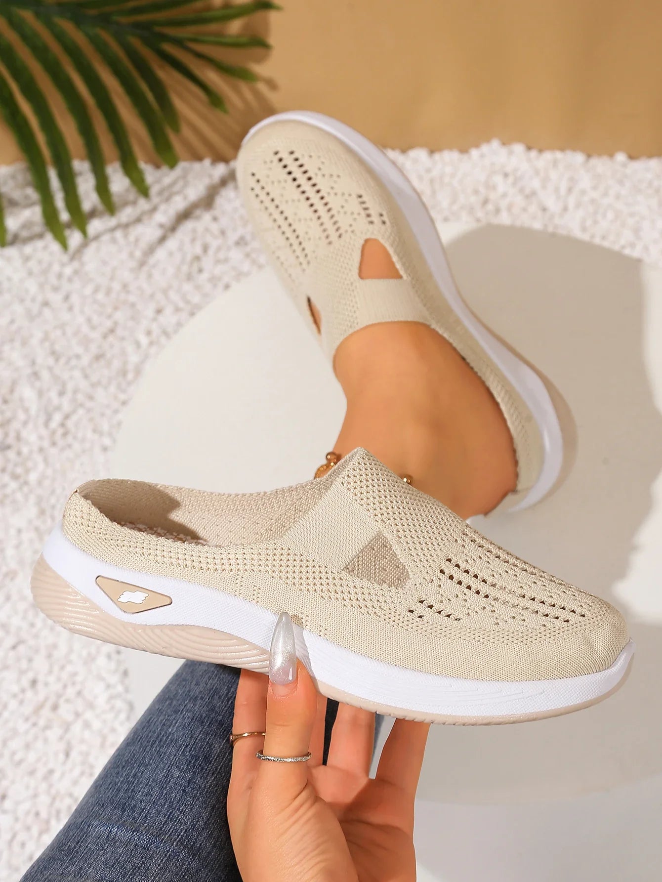 Women's Indoor Home Half Slippers, Breathable Vent Design Slip On Summer Casual Footwear, Daily Slip-on Sandals for Household LadyShow.Store