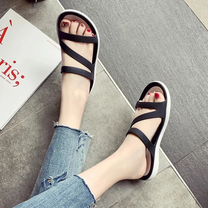 Women Summer Slippers Platform Flat Low Heel Peep Sandals Toe Black Slides Casual Beach Outdoot Female Ladies Jelly Shoes LadyShow.Store