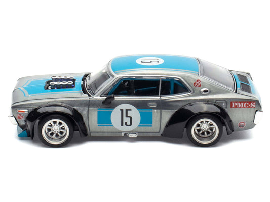 Datsun Laurel C130 RHD (Right Hand Drive) #15 Raw Metal with Blue Stripes "APA XPO 2025 Exclusive" 1/64 Diecast Model Car by Pop Race Pop Race