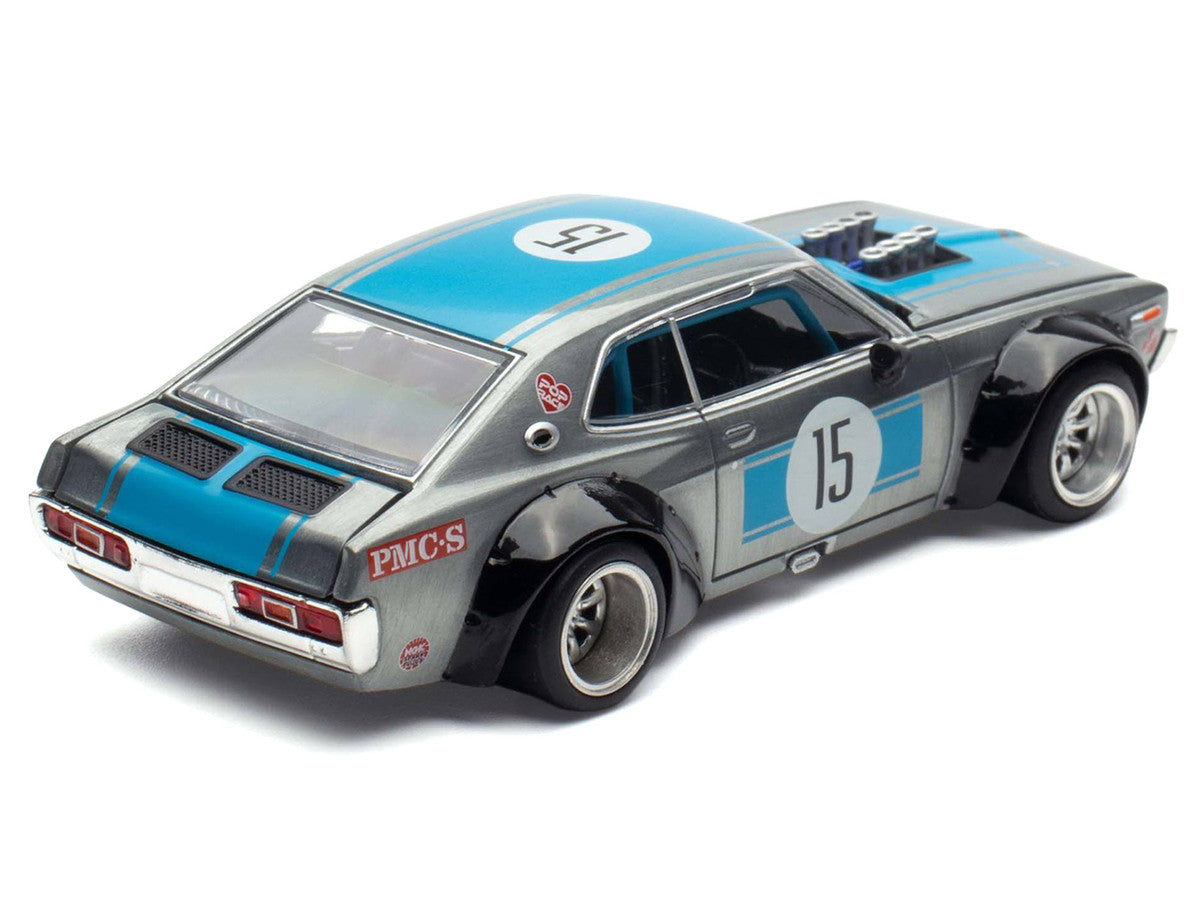Datsun Laurel C130 RHD (Right Hand Drive) #15 Raw Metal with Blue Stripes "APA XPO 2025 Exclusive" 1/64 Diecast Model Car by Pop Race Pop Race