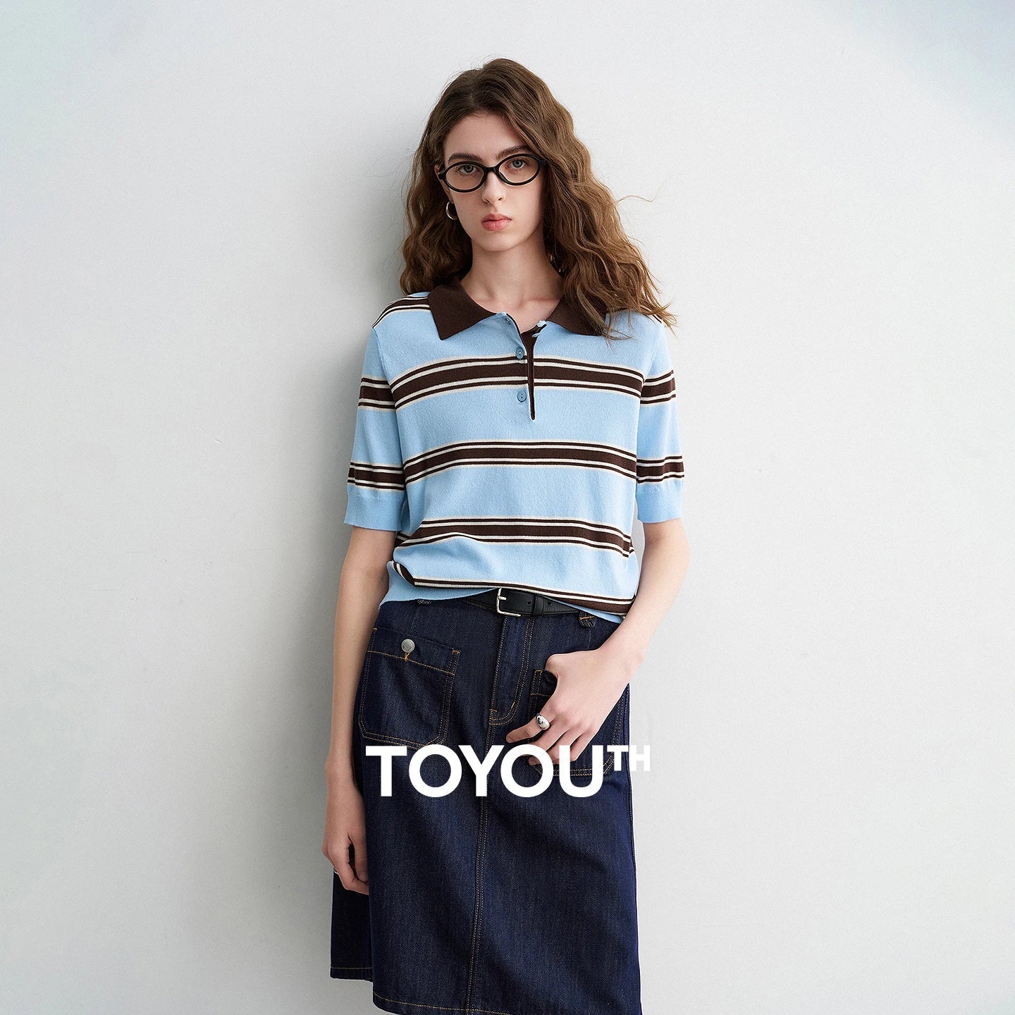 TOYOUTH Women Intellectual Striped Polo Shirt 2026 Spring New Lyocell Linen Breathable Comfort Knit Top Pi-Mart