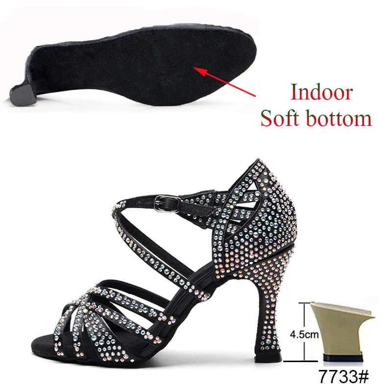 Latin Dance Shoes Ladies Salsa Tango Sneakers Training Dance Shoes High Heel Sandals Summer Square Dance Shoes Bronze Black LadyShow.Store