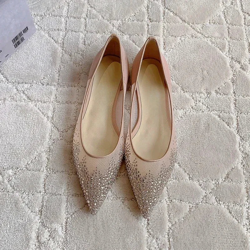 Women's high heels and single shoes for spring and summer  new mesh diamond fashion banquet pointed women's shallow mouth shoes Pi-Mart
