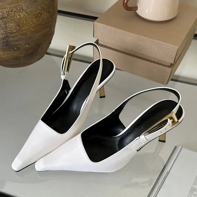 Eilyken Street Style Sexy Pointed Toe Metal Buckle Strap Women Pumps Stripper Sandals  Slingback High Heels Female Shoes Pi-Mart