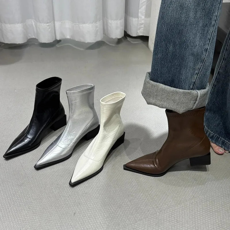 Autumn Women Ankle Boots Shoes Fashion Pointed Toe Ladies Short Boot Square Low Heel Casual Winter Women's Footwear 2024 LadyShow.Store