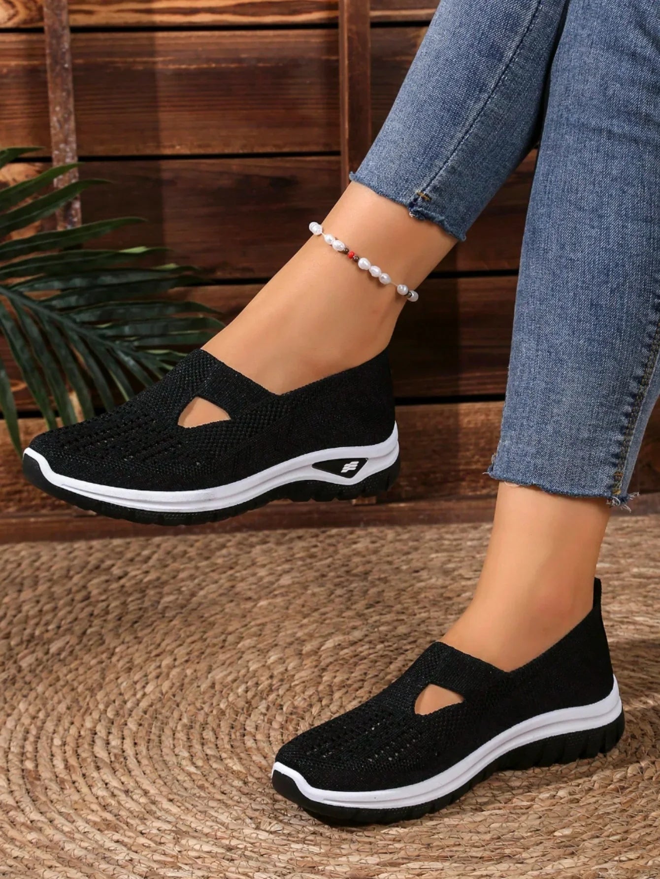 Women's Casual Mesh Sneakers – Cut-Out T-Strap & Cushioned Wedge Sole LadyShow.Store
