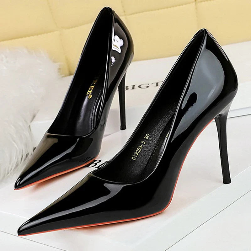 BIGTREE Shoes Patent Leather Women Pumps Sexy High Heels Pointed Lady Party Shoes Stilettos Women Heels Fashion Wedding Shoes Pi-Mart