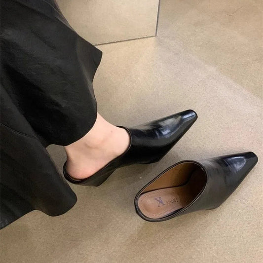Women's Fashion Baotou Slippers Spring New Pointed Head Deep Mouth Anti-slip Wear-resistant Slip-on Wedge Sandals LadyShow.Store