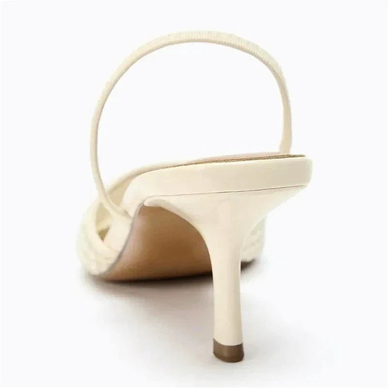 Mesh String Bead Brand Sandals Women Pumps Pointed Toe Elegant Slingback High Heels Female Designer Banquet Wedding Dress Shoes LadyShow.Store