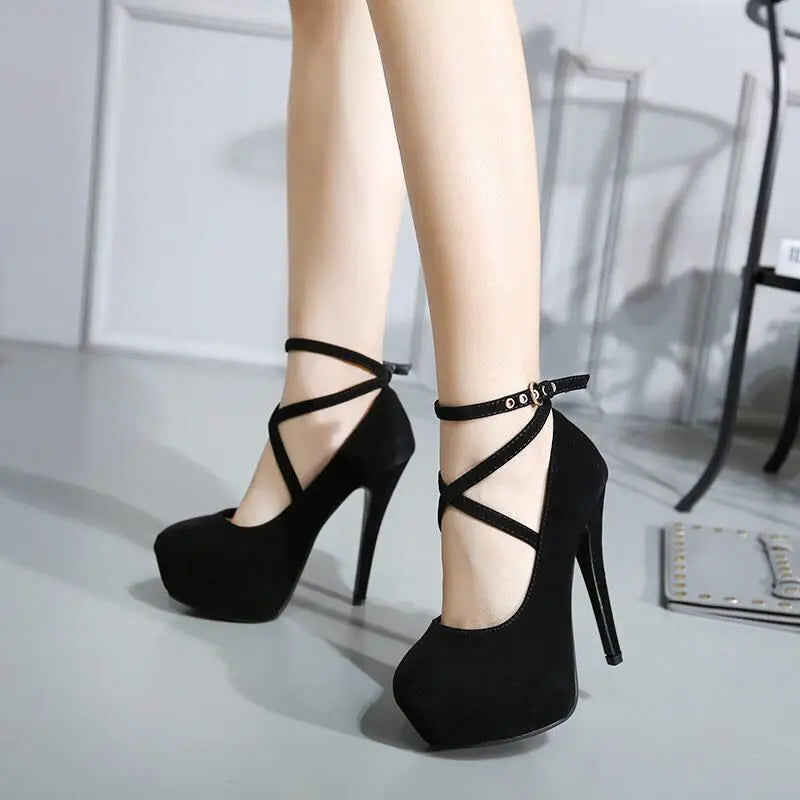 Sexy High Heels Ladies Stilettos Strappy Pumps Women's Sandals Summer Shoes Platform Heels Woman Ankle Strap Shoes Pi-Mart