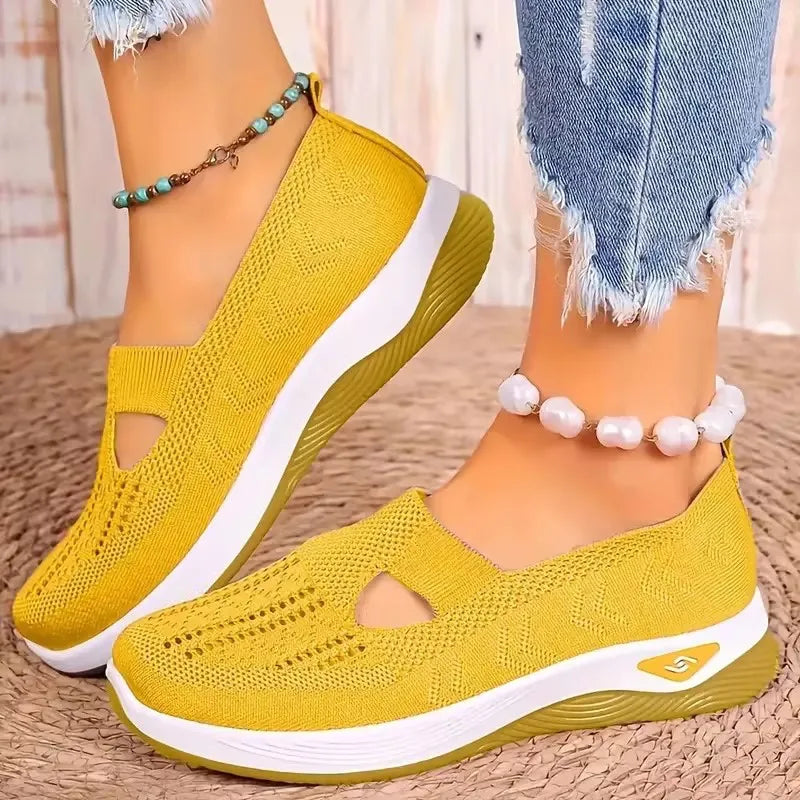 Women's shoes, casual sports shoes, solid color breathable sports soft-soled lightweight walking shoes, low-top knitted casual s LadyShow.Store