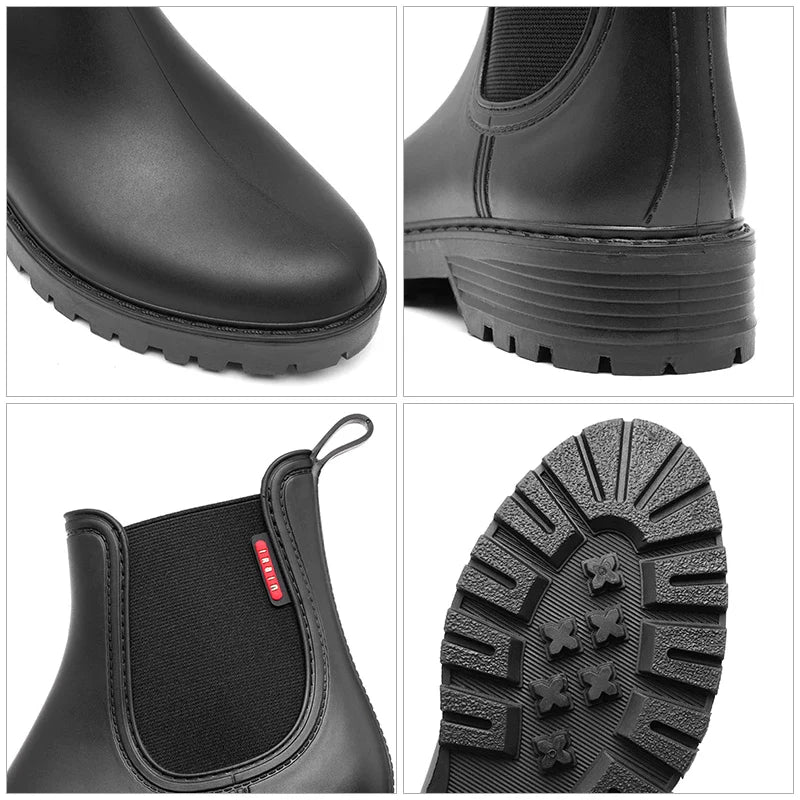 Women's short tube anti slip rain shoes, lightweight waterproof water shoes, fashionable Chelsea rain boots, PVC one-time moldin LadyShow.Store