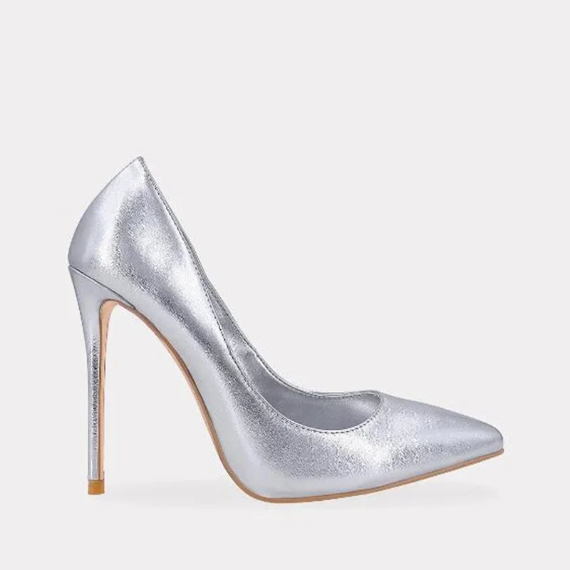 Pink Metallic Leather Woman High Heel Shoes Pointed Toe Shallow Stiletto High Heels Pumps Slip-on Polished Leather Runway Shoes Pi-Mart