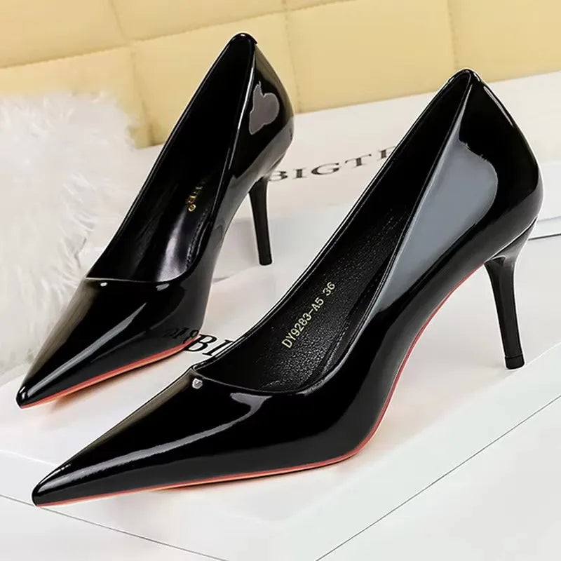 BIGTREE Shoes Patent Leather Women Pumps Sexy High Heels Pointed Lady Party Shoes Stilettos Women Heels Fashion Wedding Shoes Pi-Mart