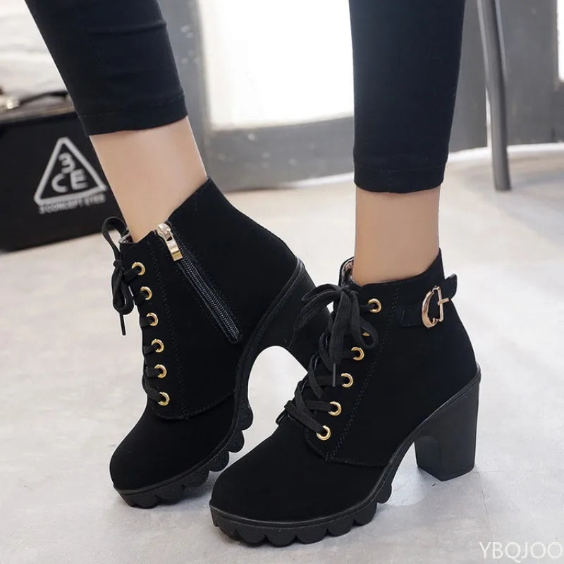 New Spring Winter Fashionable versatile Women Boots Lace-up Fashionable versatile Ladies Shoes comfortable High Heels Boots LadyShow.Store