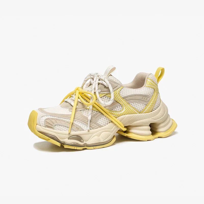 BEAUTODAY Chunky Sneakers Women Synthetic Leather Mesh Round Toe Lace-up Sports Trainers Ladies Patchwork Shoes Handmade 29A51 LadyShow.Store