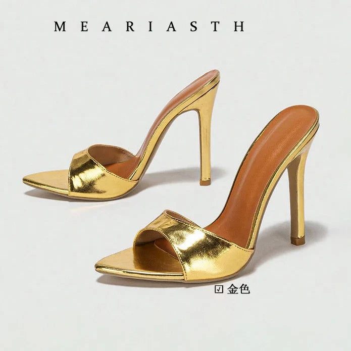 Ladies High-heeled Slippers Shoes Fashion Pointed Sexy Patent Leather Women with Open Toes and Party Wedding Stripper Sandals. LadyShow.Store