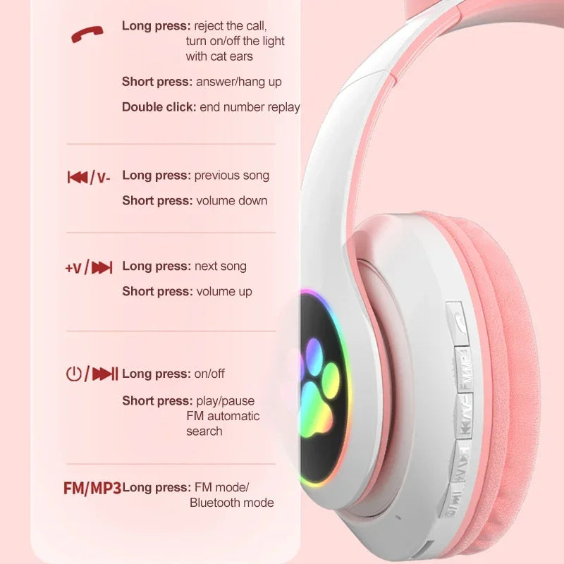 NNEOBA Wireless Cat Ears Headphone Pink NNEOBA