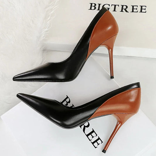 BIGTREE Shoes Color Blocking Women Pumps Pointed Tip High Heels Sexy Party Shoes Stilettos Heels Women Shoes Large Size 42 43 Pi-Mart
