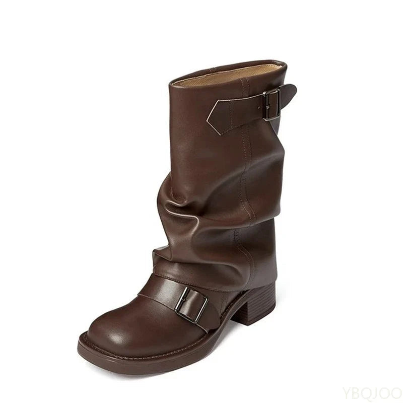 Autumn and Winter Fashion Retro Brown Western Cowboy Boots Women's Boots 2025 New Look Slim Thick and Stacked Short Boots LadyShow.Store