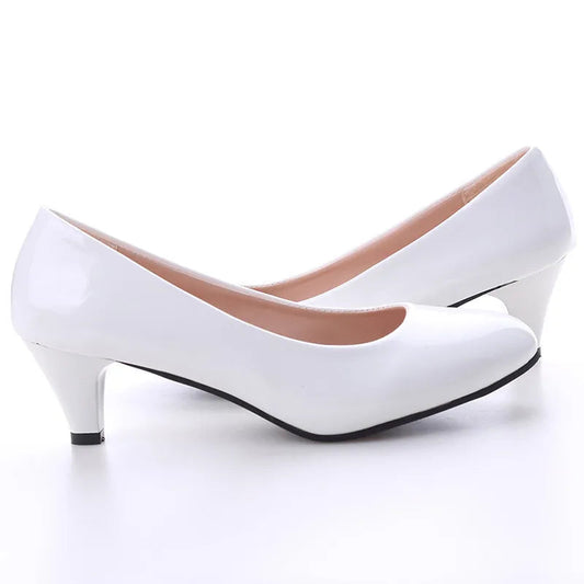 Shoes Ladies Pumps Medium Heel Nude Sexy High Heels Weeding Shoes Women Office Work White Pumps Party Shoes Pi-Mart