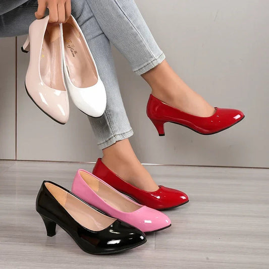 New Women High Heels Nude Shallow Mouth Pumps Fashion Shoes Office Work Party Shoes Ladies Wedding Shoes Solid Color Heels Women Pi-Mart