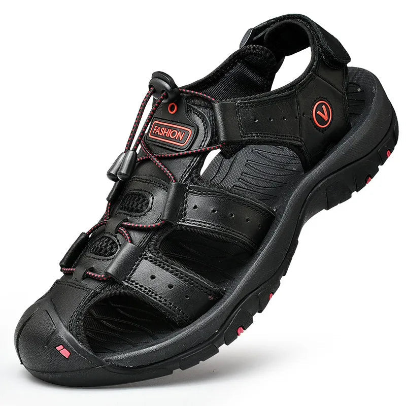 Summer Men Sandals Genuine Leather Mens Casual Shoes Outdoor Men Leather Sandals for Men Beach Shoes Roman Shoes Plus Size 38-48 LadyShow.Store