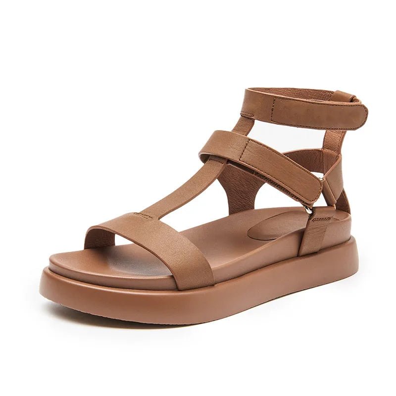 BeauToday Summer Gladiator Sandals Women Calfskin Leather Open Toe T-bar Strap Hook & Loop  Summer Ladies Shoes Handmade 07130 LadyShow.Store
