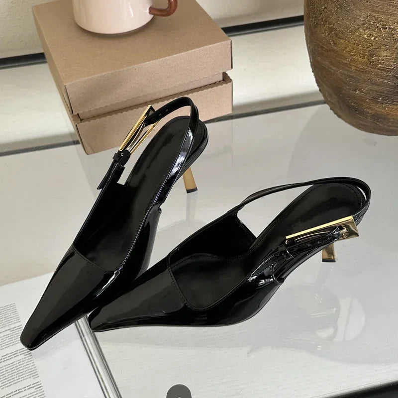 Eilyken Street Style Sexy Pointed Toe Metal Buckle Strap Women Pumps Stripper Sandals  Slingback High Heels Female Shoes Pi-Mart