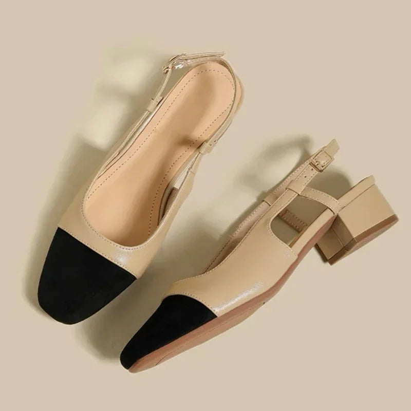 New 2025 Summer Women's Sandals Elegant Medium Heel Toe Mules Comfortable Office Women's Shoes Buckle Heels Dress Shoes LadyShow.Store