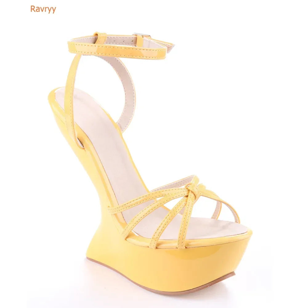 Strange Style Women Metal Color Woman Summer Platform Sandals Sexy Hoof Heel Ankel Buckle Strap Open Toe Shoes High Quality LadyShow.Store